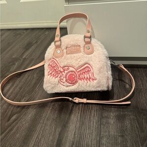 RARE 💗 Von Dutch Pink Faux Fur Bowling Bag Y2K Crossbody Handbag With Dust Ba